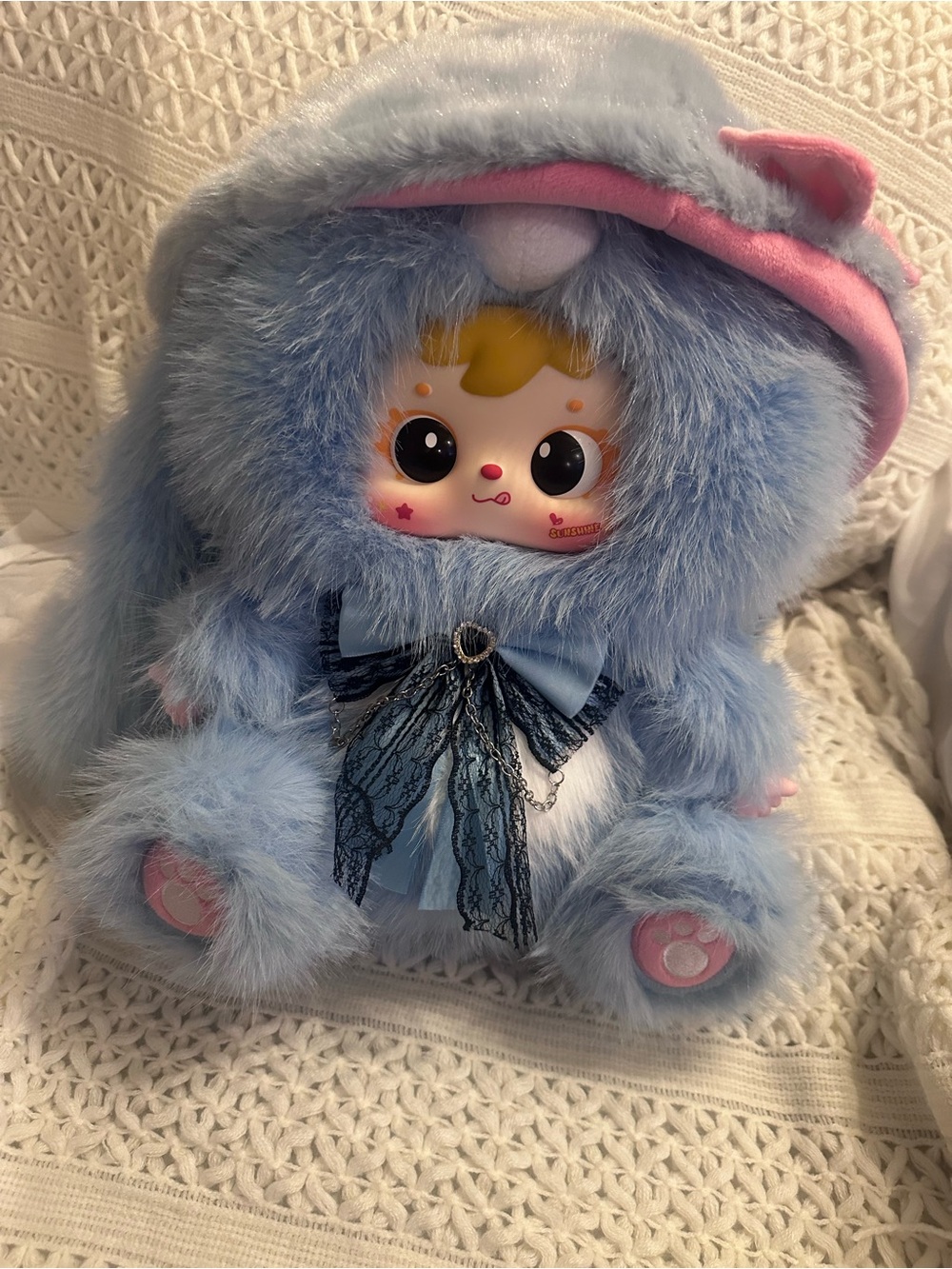 Samuel B. Plush Hooded Doll in Light Blue with Pink Accents